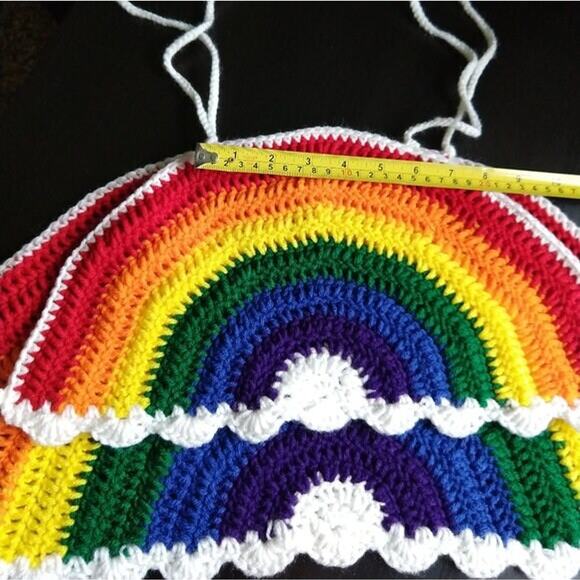 Small Rainbow Halter Crop Top crochet premade handmade ready-to-ship - Picture 5 of 8